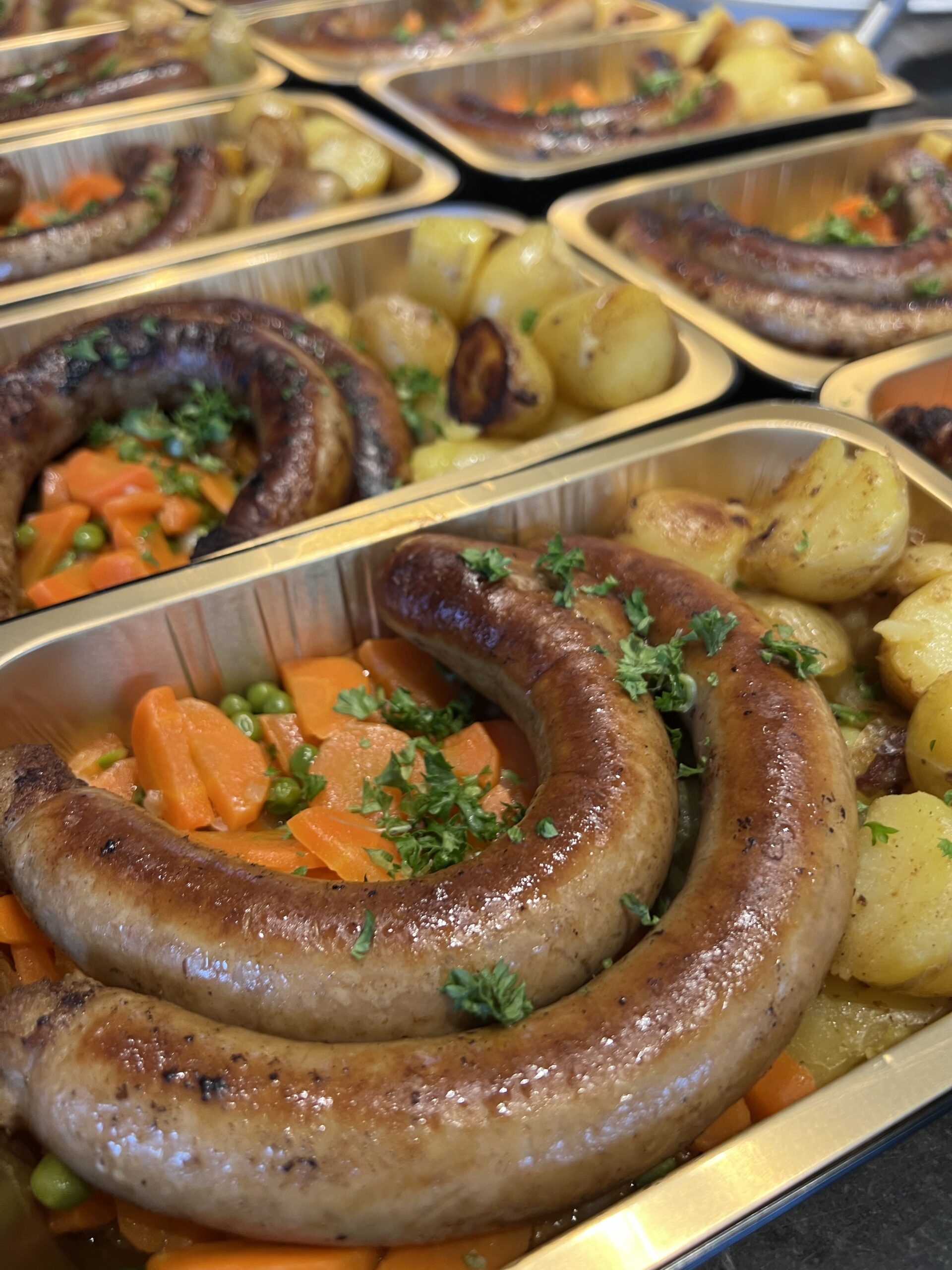 Chipolata met erwt&wortel en puree